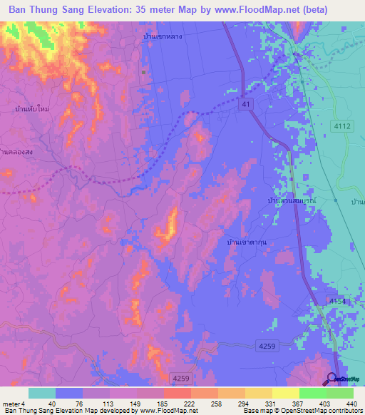 Ban Thung Sang,Thailand Elevation Map