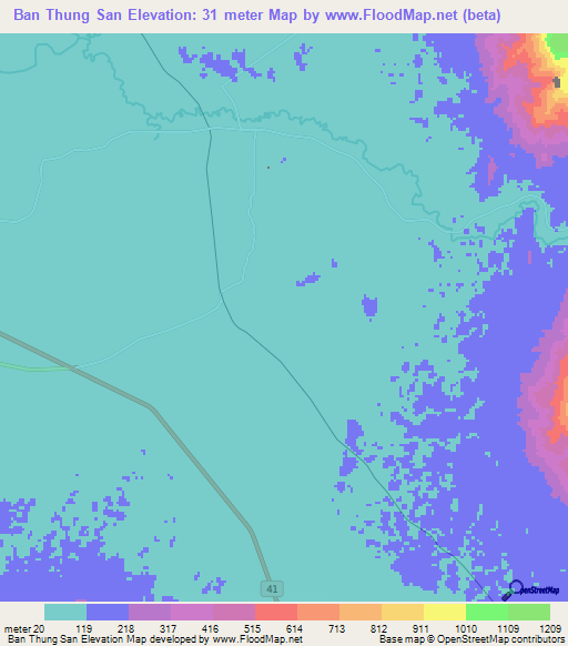 Ban Thung San,Thailand Elevation Map