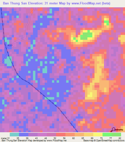 Ban Thung San,Thailand Elevation Map