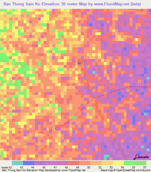 Ban Thung Sam Ko,Thailand Elevation Map