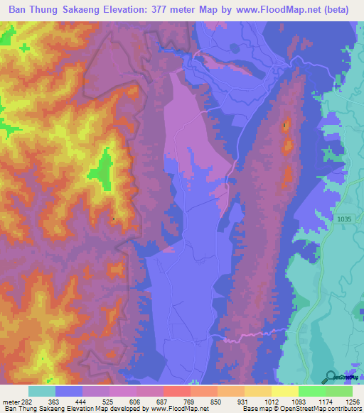 Ban Thung Sakaeng,Thailand Elevation Map