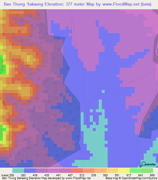 Ban Thung Sakaeng,Thailand Elevation Map