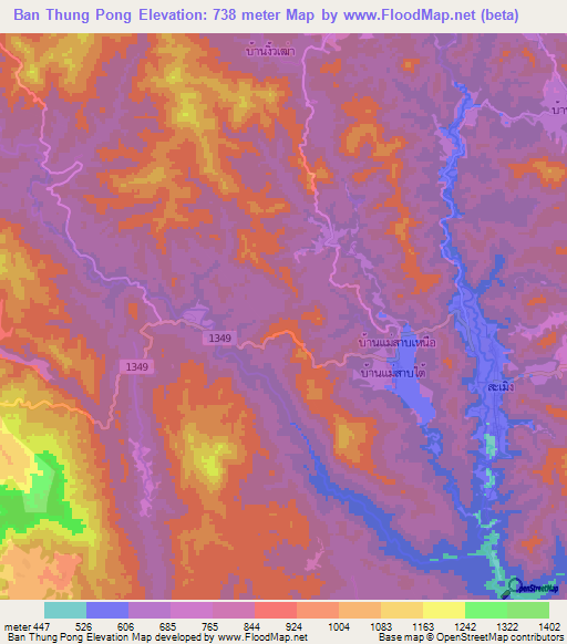 Ban Thung Pong,Thailand Elevation Map