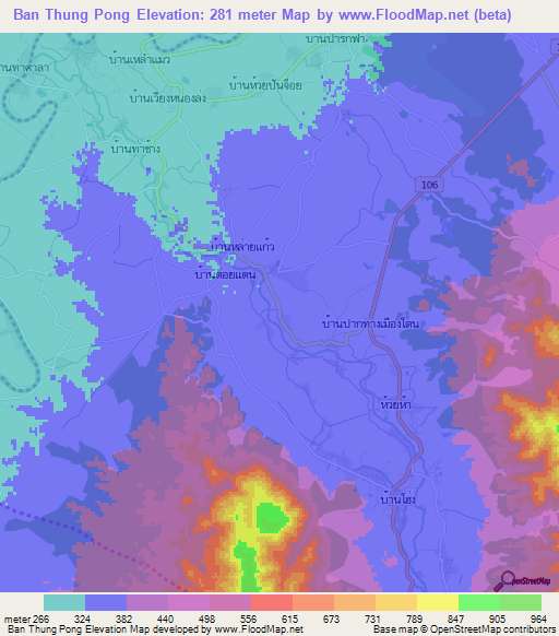 Ban Thung Pong,Thailand Elevation Map