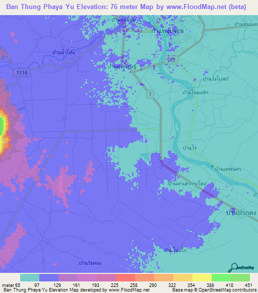 Ban Thung Phaya Yu,Thailand Elevation Map