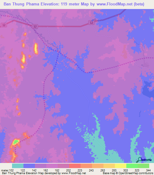 Ban Thung Phama,Thailand Elevation Map