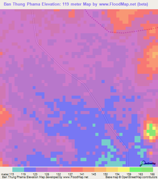 Ban Thung Phama,Thailand Elevation Map