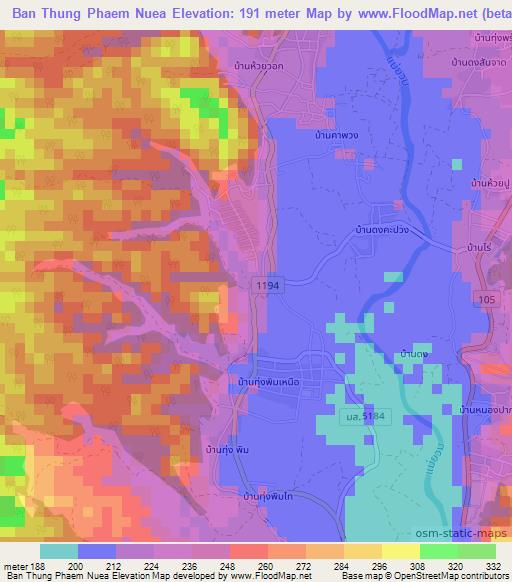 Ban Thung Phaem Nuea,Thailand Elevation Map