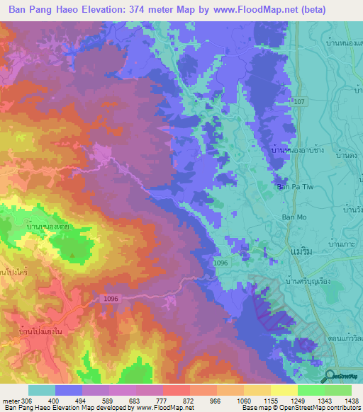 Ban Pang Haeo,Thailand Elevation Map
