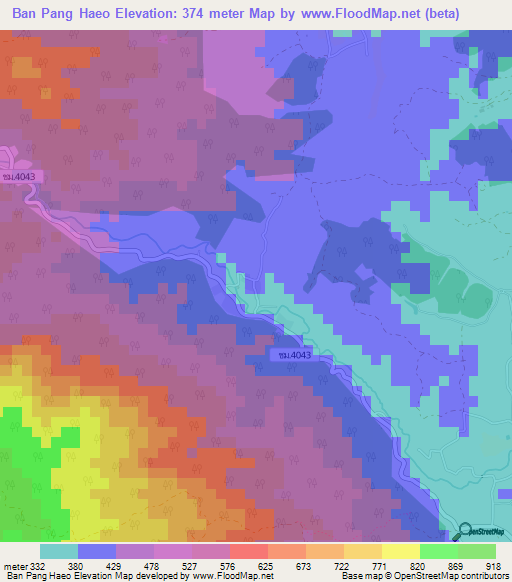 Ban Pang Haeo,Thailand Elevation Map