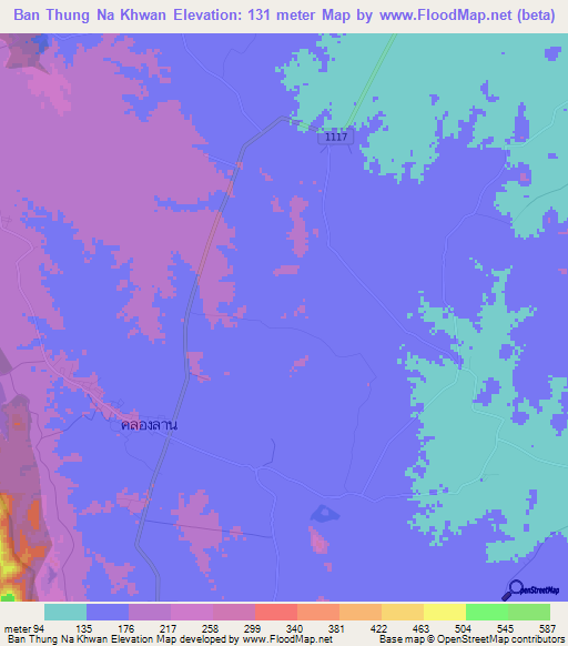 Ban Thung Na Khwan,Thailand Elevation Map