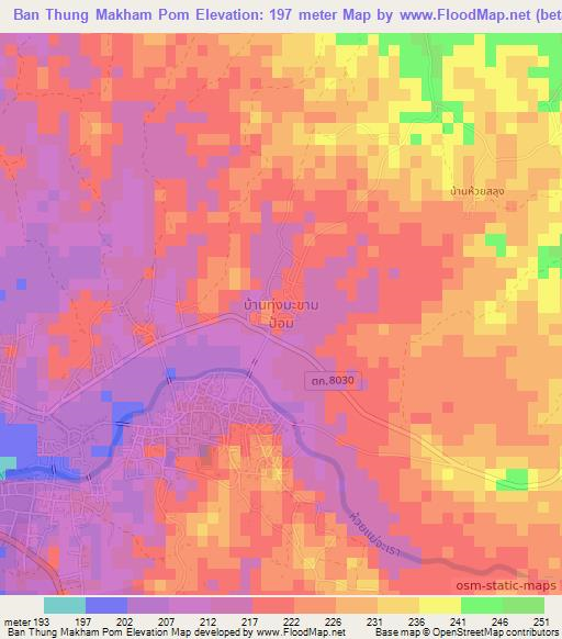 Ban Thung Makham Pom,Thailand Elevation Map