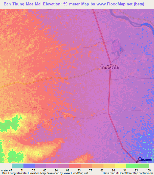 Ban Thung Mae Mai,Thailand Elevation Map