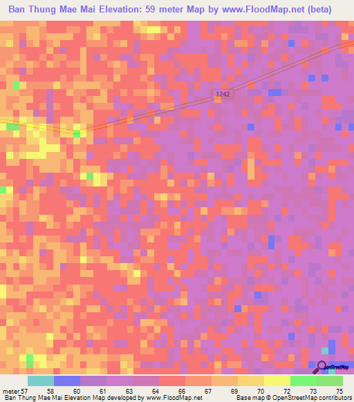 Ban Thung Mae Mai,Thailand Elevation Map