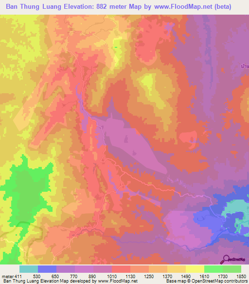 Ban Thung Luang,Thailand Elevation Map