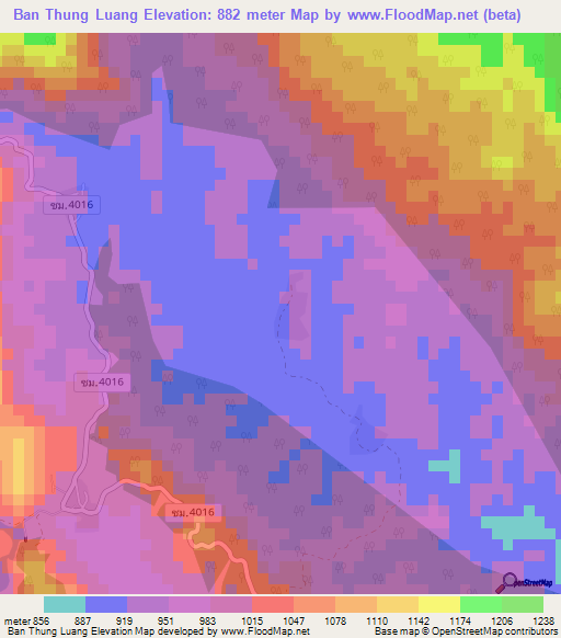 Ban Thung Luang,Thailand Elevation Map