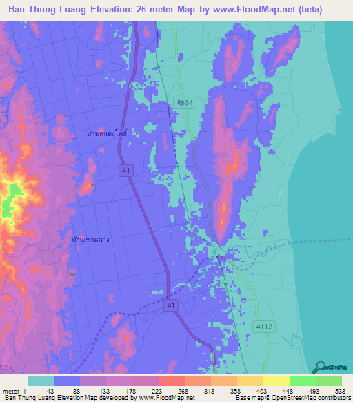 Ban Thung Luang,Thailand Elevation Map