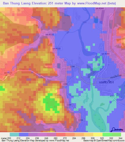 Ban Thung Laeng,Thailand Elevation Map