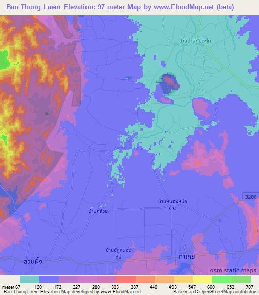 Ban Thung Laem,Thailand Elevation Map