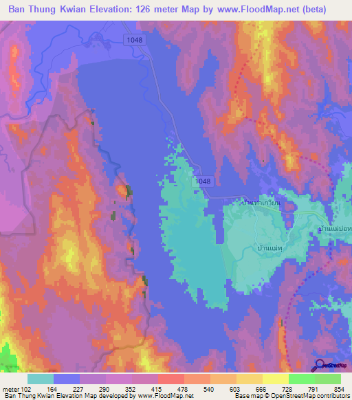 Ban Thung Kwian,Thailand Elevation Map