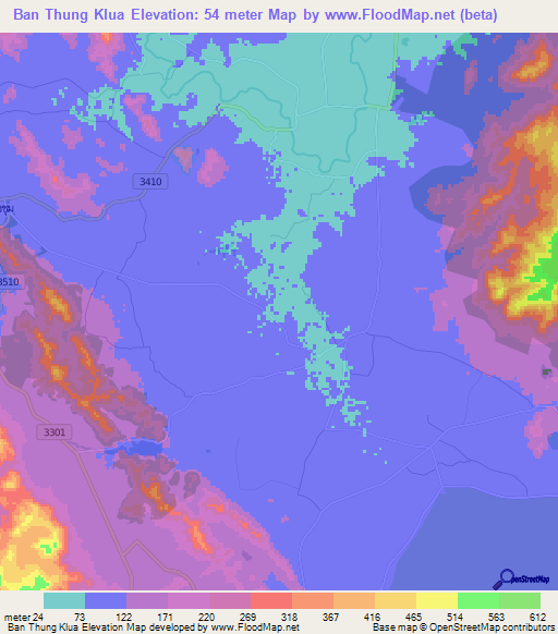 Ban Thung Klua,Thailand Elevation Map