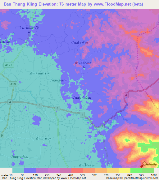 Ban Thung Kling,Thailand Elevation Map