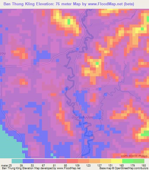 Ban Thung Kling,Thailand Elevation Map