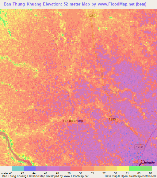 Ban Thung Khuang,Thailand Elevation Map