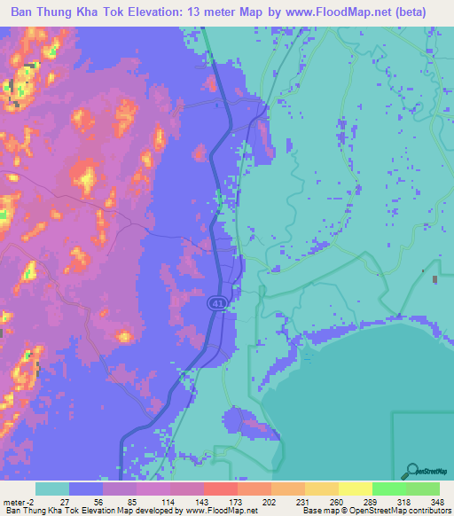 Ban Thung Kha Tok,Thailand Elevation Map