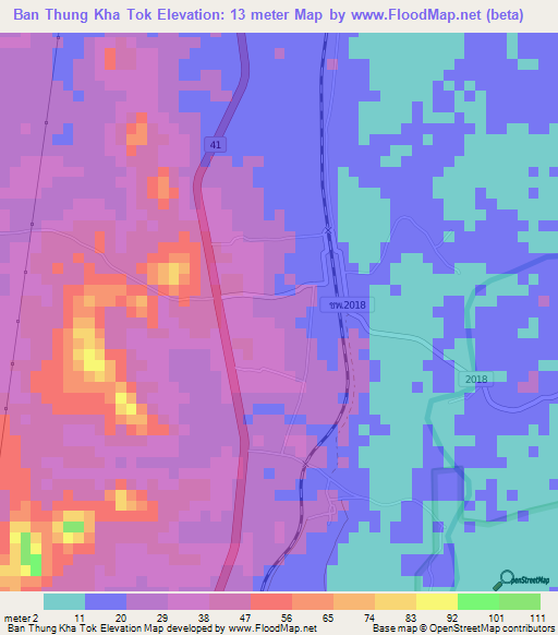 Ban Thung Kha Tok,Thailand Elevation Map