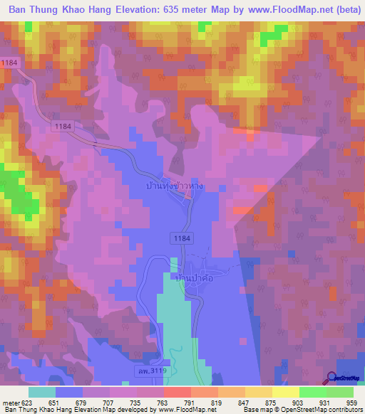 Ban Thung Khao Hang,Thailand Elevation Map
