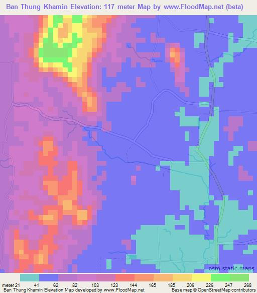 Ban Thung Khamin,Thailand Elevation Map