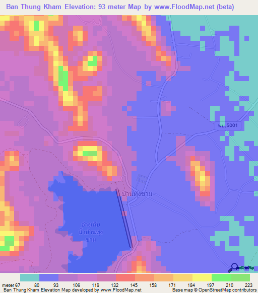 Ban Thung Kham,Thailand Elevation Map