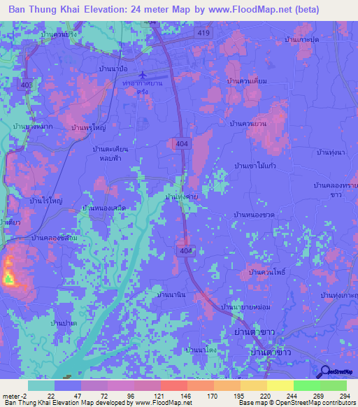 Ban Thung Khai,Thailand Elevation Map