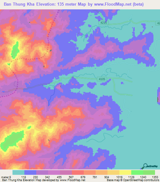 Ban Thung Kha,Thailand Elevation Map