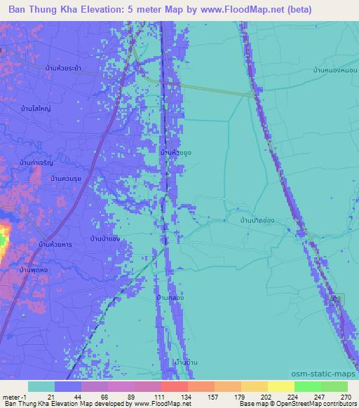 Ban Thung Kha,Thailand Elevation Map