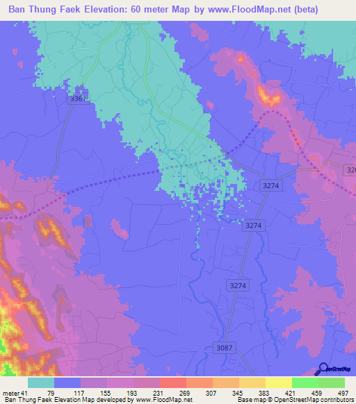 Ban Thung Faek,Thailand Elevation Map