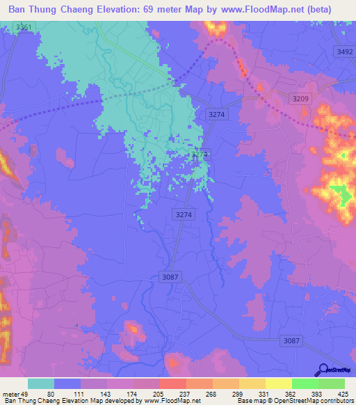 Ban Thung Chaeng,Thailand Elevation Map
