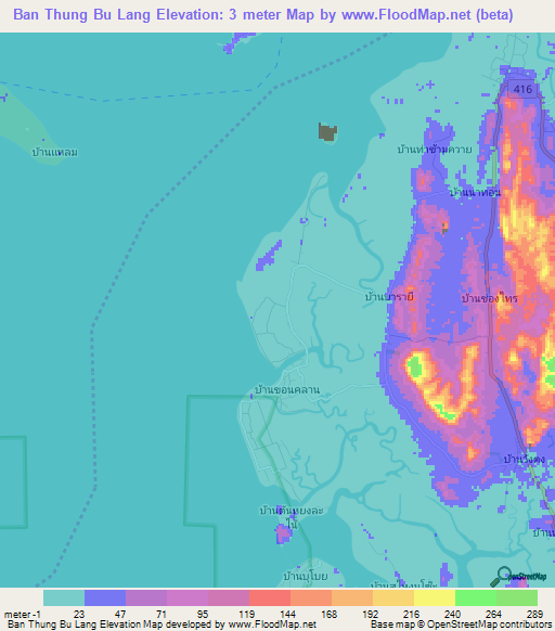 Ban Thung Bu Lang,Thailand Elevation Map