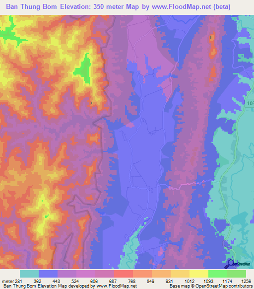 Ban Thung Bom,Thailand Elevation Map