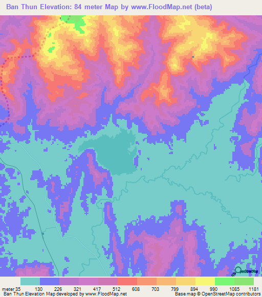 Ban Thun,Thailand Elevation Map