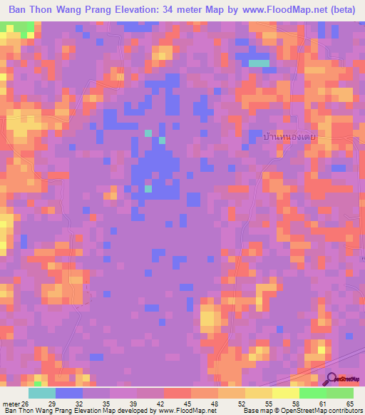 Ban Thon Wang Prang,Thailand Elevation Map