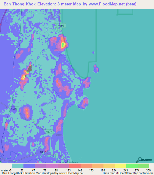 Ban Thong Khok,Thailand Elevation Map