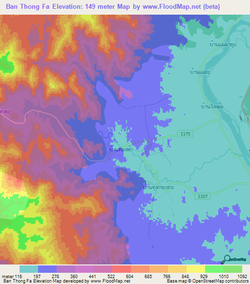 Ban Thong Fa,Thailand Elevation Map