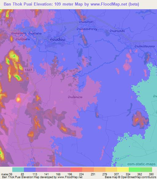 Ban Thok Puai,Thailand Elevation Map