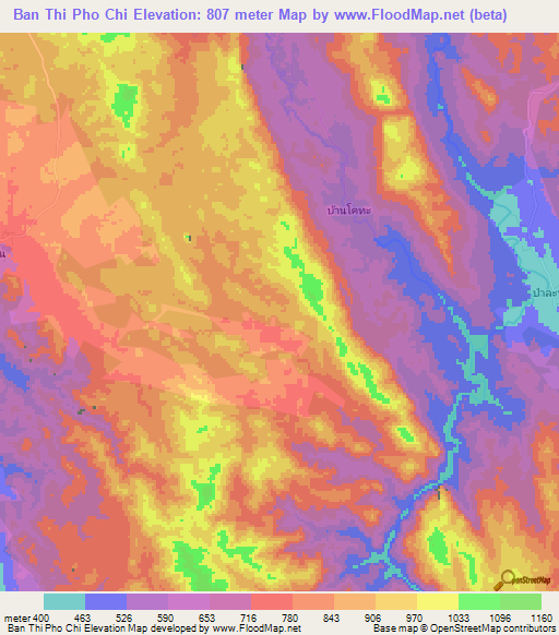 Ban Thi Pho Chi,Thailand Elevation Map
