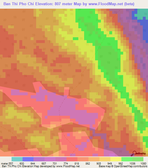 Ban Thi Pho Chi,Thailand Elevation Map