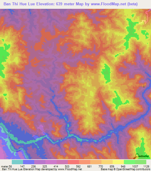 Ban Thi Hue Lue,Thailand Elevation Map