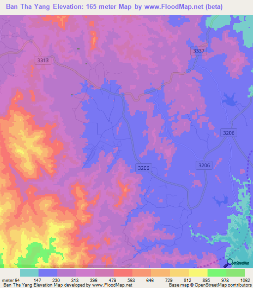 Ban Tha Yang,Thailand Elevation Map