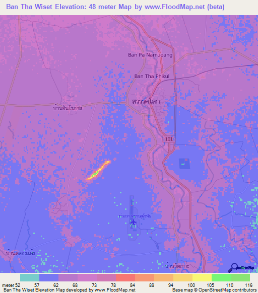 Ban Tha Wiset,Thailand Elevation Map